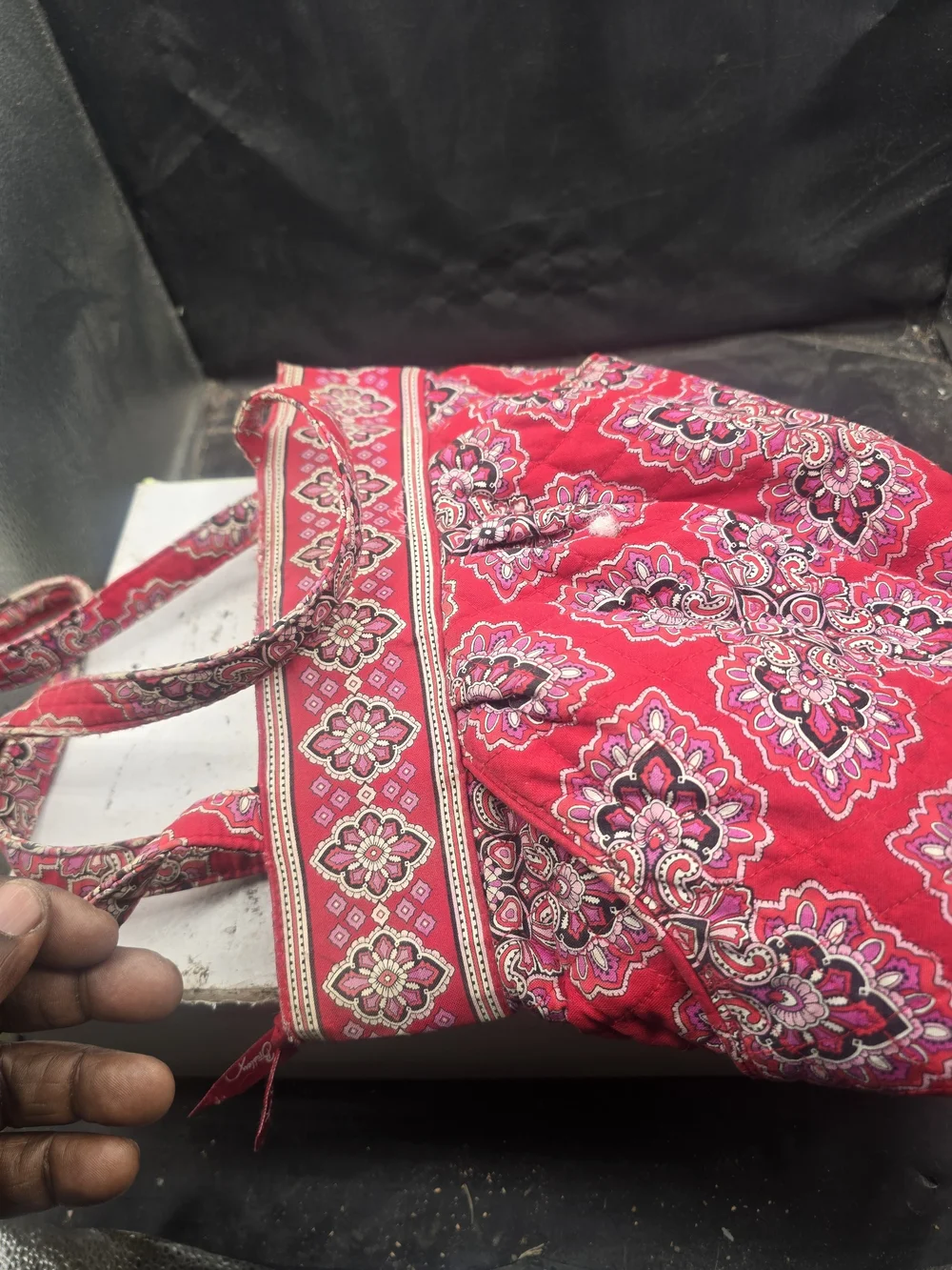 Quilted Floral Tote Bag in Red